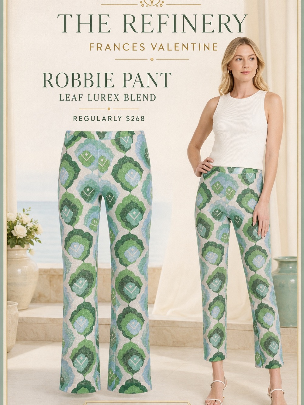 Frances Valentine Robbie Cropped Pant in Green Leaf Lurex